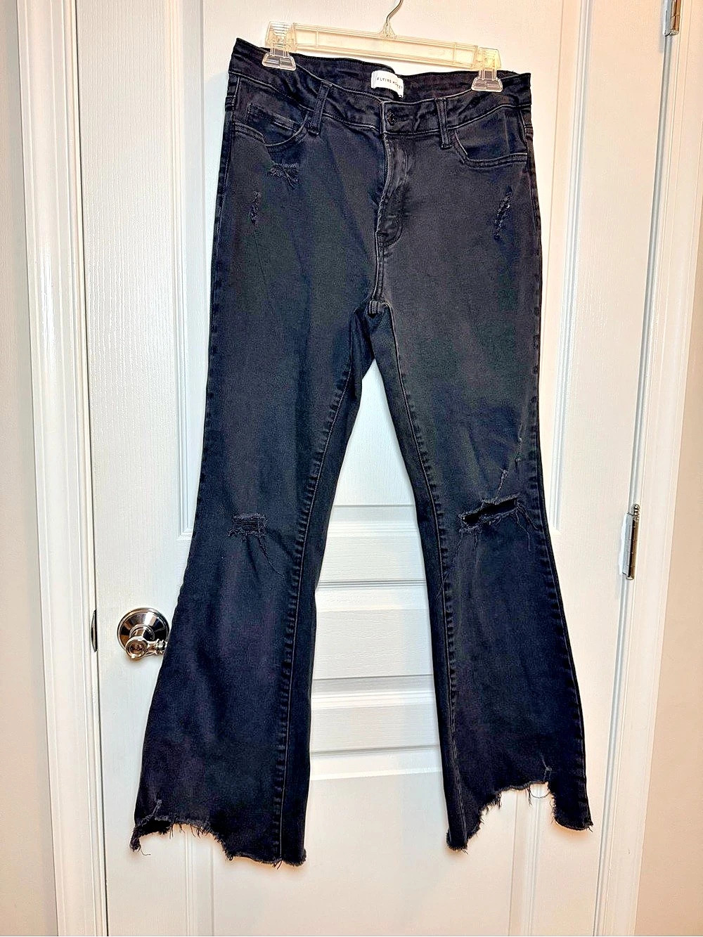 Flying Monkey Black Distressed Flare Jeans raw hem size 30